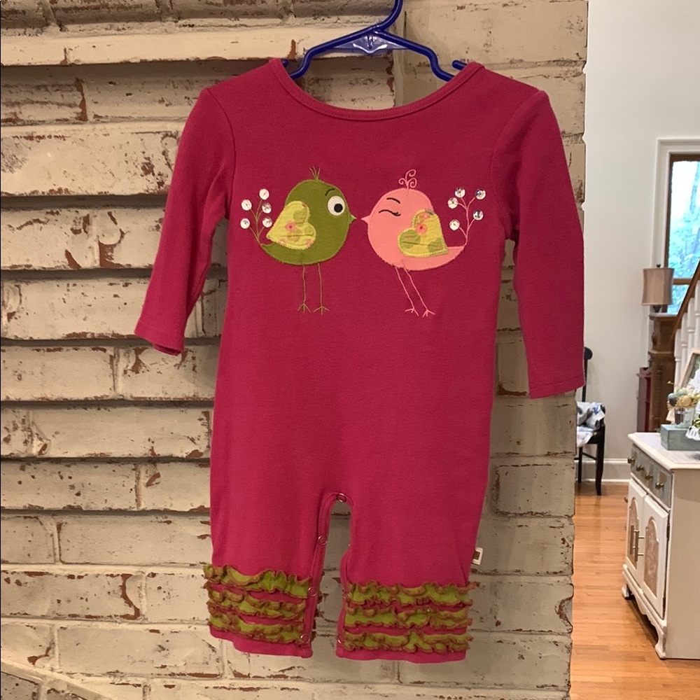 Sam and Sydney Pink and Green Long Sleeve Bodysuit with Bird Design